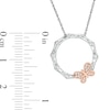 Thumbnail Image 2 of 0.065 CT. T.W. Diamond Bamboo Circle with Butterfly Necklace in Sterling Silver and 10K Rose Gold