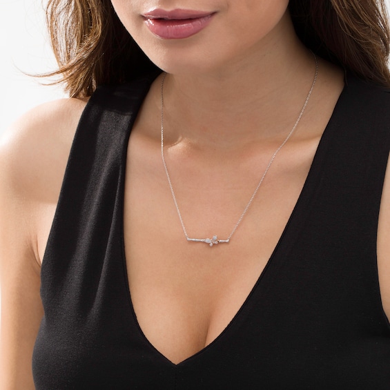 Diamond Accent Sideways Bamboo Stick with Butterfly Necklace in Sterling Silver and 10K Rose Gold