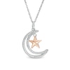 Thumbnail Image 1 of 0.065 CT. T.W. Diamond Crescent Moon Outline with Star Pendant in Sterling Silver and 10K Rose Gold