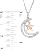 Thumbnail Image 3 of 0.065 CT. T.W. Diamond Crescent Moon Outline with Star Pendant in Sterling Silver and 10K Rose Gold