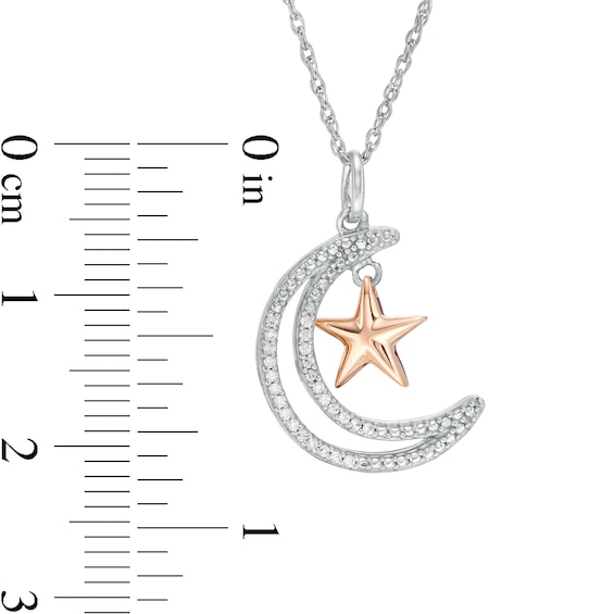 0.065 CT. T.W. Diamond Crescent Moon Outline with Star Pendant in Sterling Silver and 10K Rose Gold