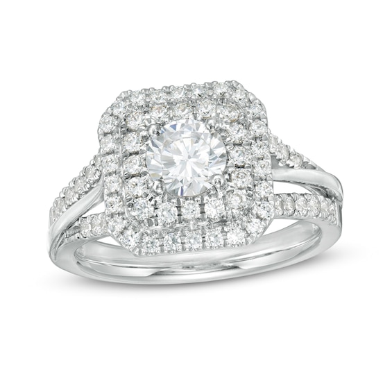 1.50 CT. T.W. Diamond Double Octagonal Frame Split Shank Engagement Ring in 14K White Gold