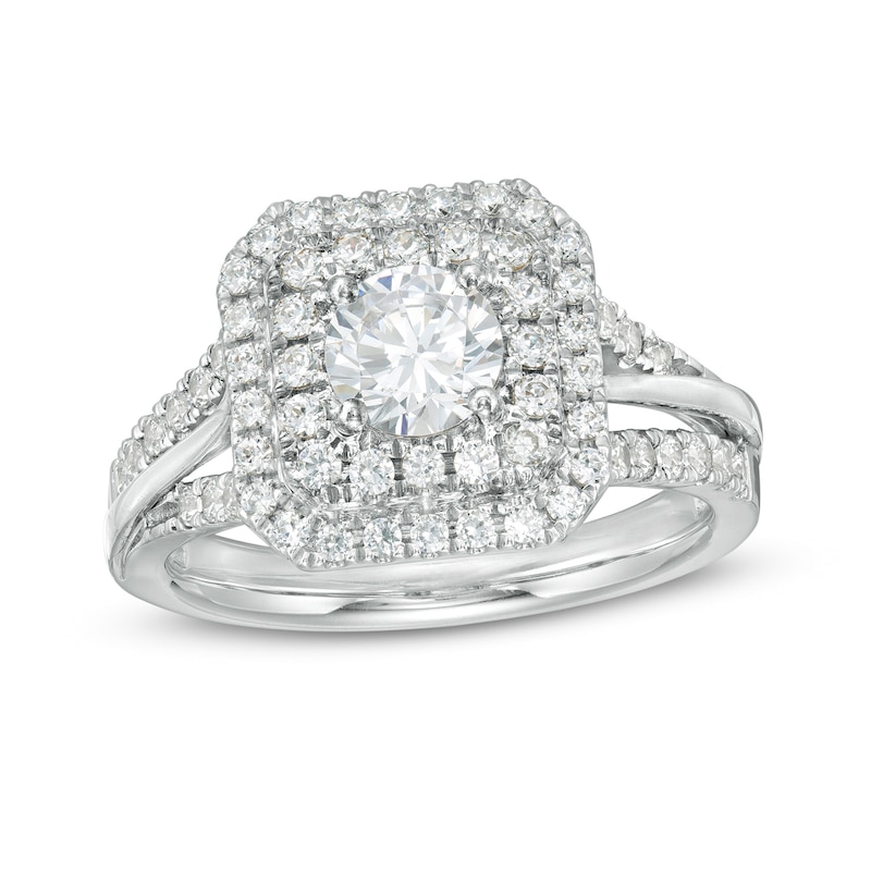 Main Image 1 of 1.50 CT. T.W. Diamond Double Octagonal Frame Split Shank Engagement Ring in 14K White Gold