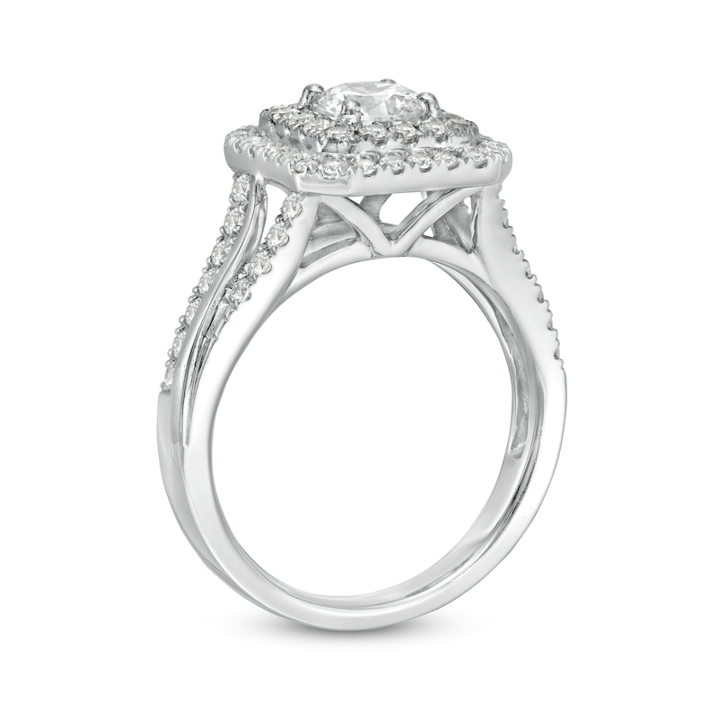 Main Image 3 of 1.50 CT. T.W. Diamond Double Octagonal Frame Split Shank Engagement Ring in 14K White Gold