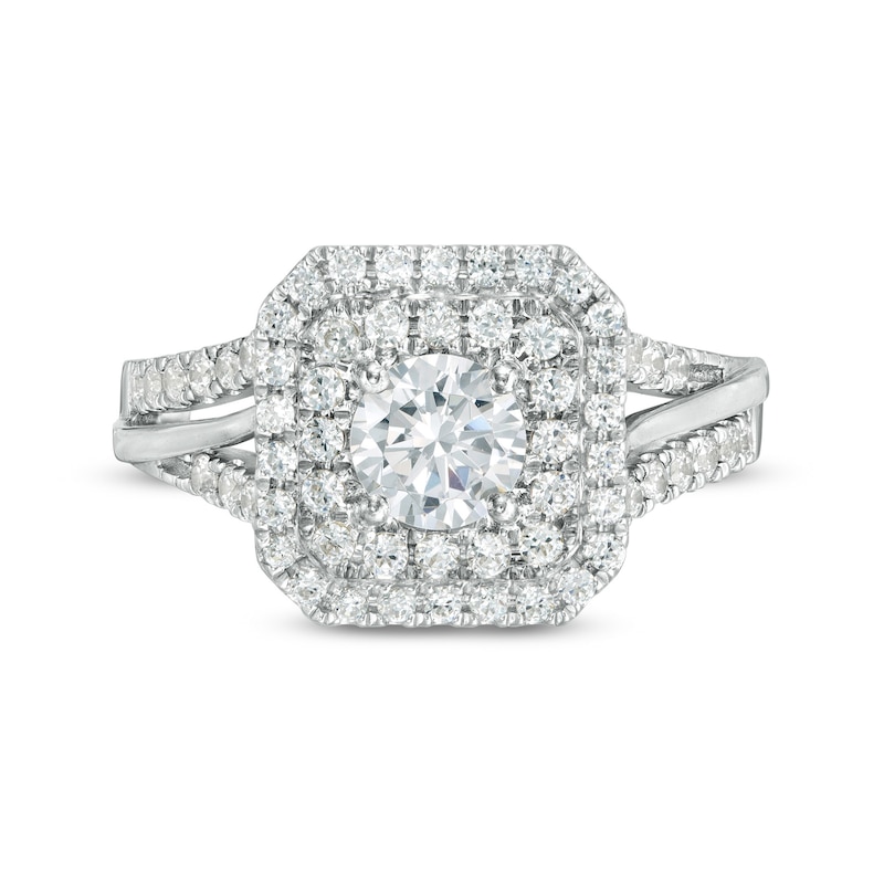 Main Image 4 of 1.50 CT. T.W. Diamond Double Octagonal Frame Split Shank Engagement Ring in 14K White Gold