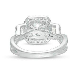 2.00 CT. T.W. Emerald-Cut Diamond Past Present Future® Double Frame Twist Shank Engagement Ring in 14K White Gold