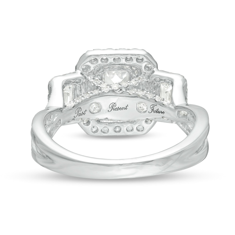 Main Image 4 of 2.00 CT. T.W. Emerald-Cut Diamond Past Present Future® Double Frame Twist Shank Engagement Ring in 14K White Gold