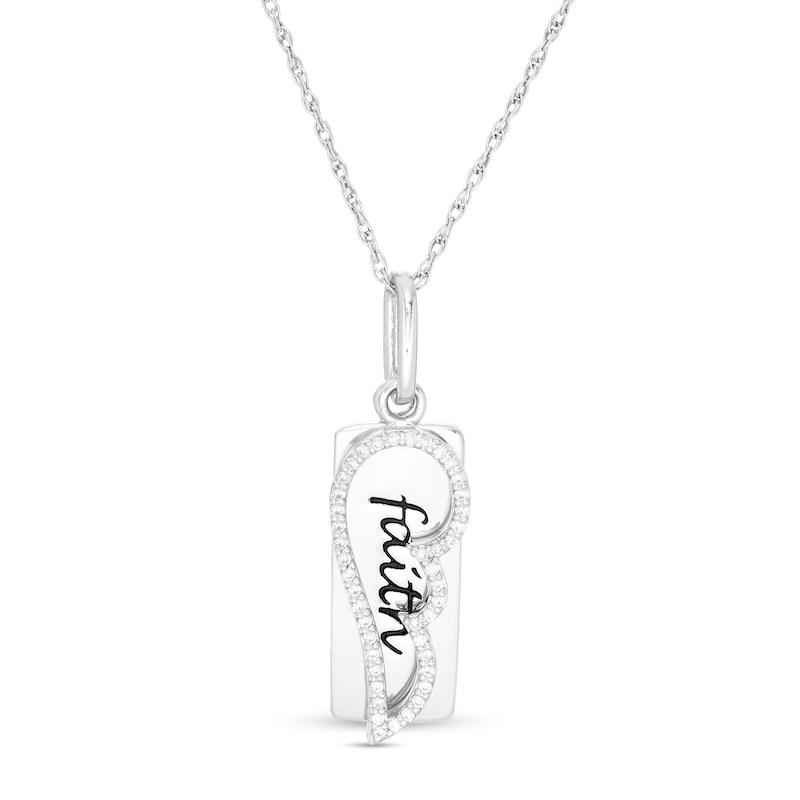 0.088 CT. T.W. Diamond "faith" Dog Tag and Wing Outline Pendant in Sterling Silver|Peoples Jewellers