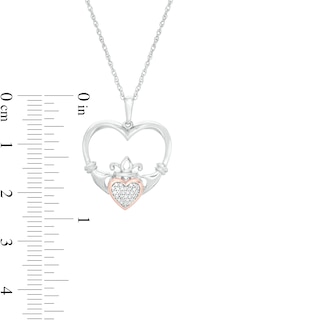 0.04 CT. T.W. Composite Diamond Claddagh Heart Outline Pendant in Sterling Silver and 10K Rose Gold