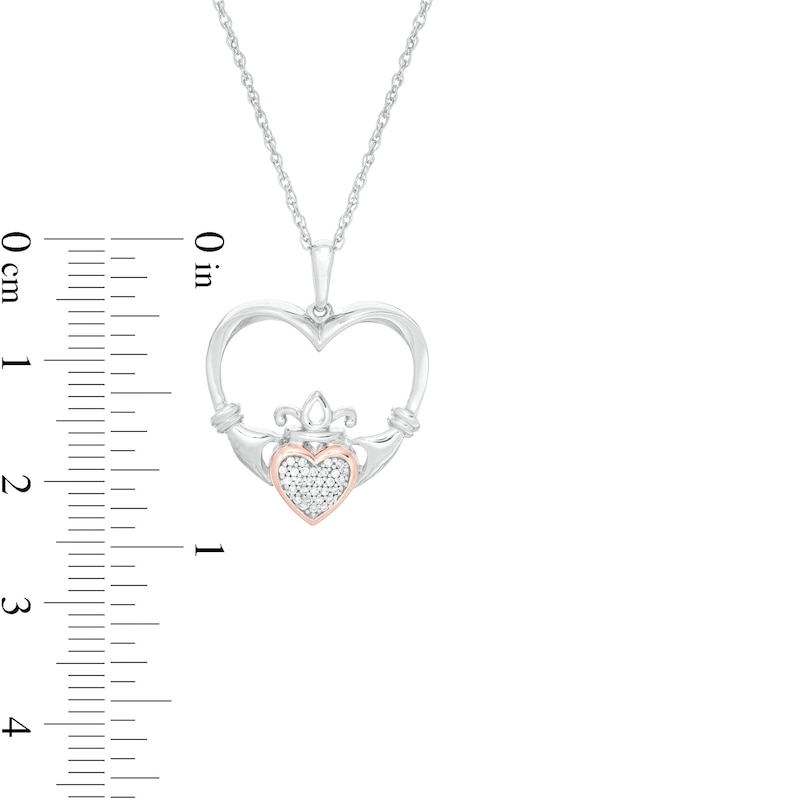 0.04 CT. T.W. Composite Diamond Claddagh Heart Outline Pendant in Sterling Silver and 10K Rose Gold