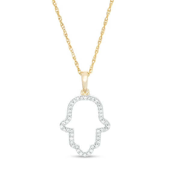 0.088 CT. T.W. Diamond Hamsa Outline Pendant in 10K Gold