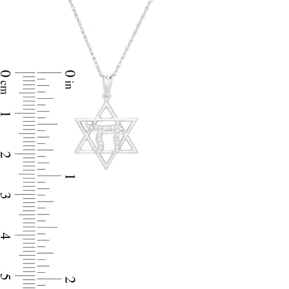 0.04 CT. T.W. Diamond Star of David with Chai Symbol Pendant in Sterling Silver