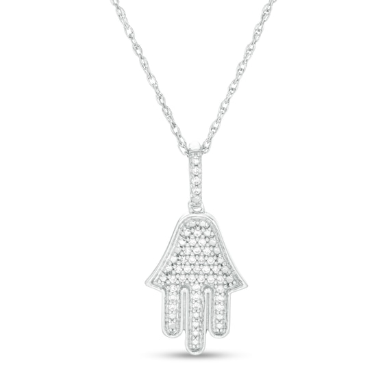 0.085 CT. T.W. Composite Diamond Hamsa Pendant in Sterling Silver