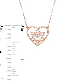 Diamond Accent Double Heart with Star of David Necklace in 10K Rose Gold