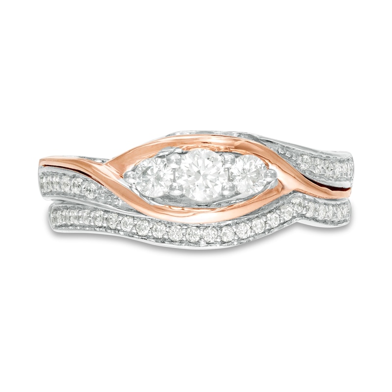 0.45 CT. T.W. Diamond Three Stone Open Bypass Bridal Set in 10K Two-Tone Gold|Peoples Jewellers