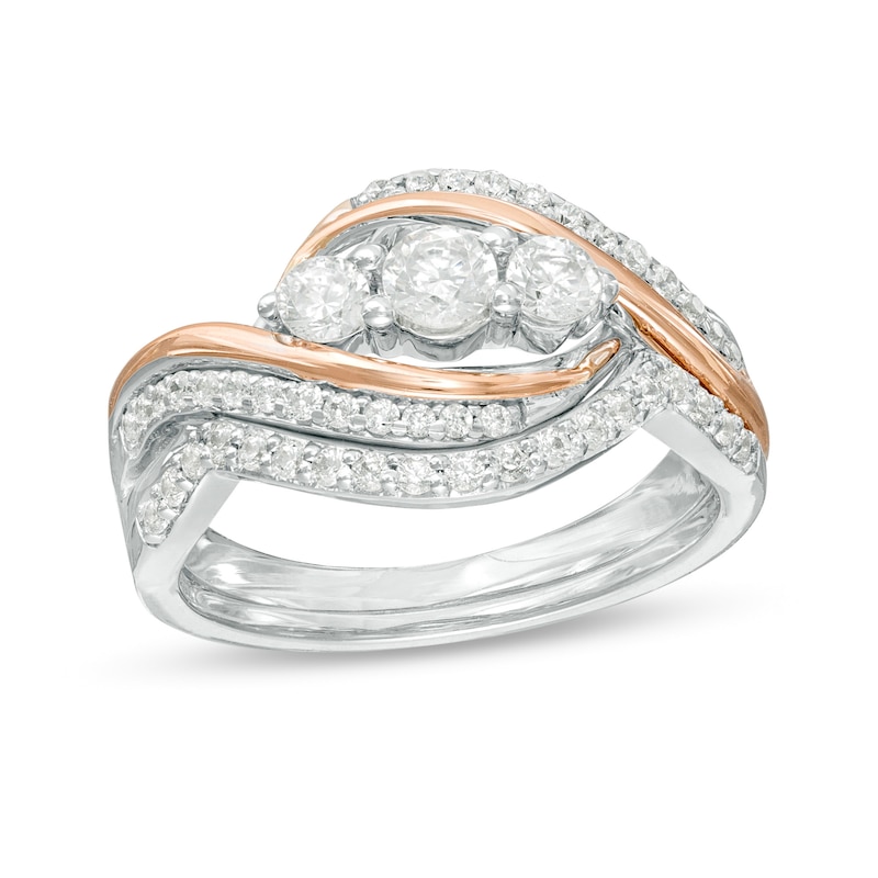 0.58 CT. T.W. Diamond Three Stone Open Bypass Bridal Set in 10K Two-Tone Gold|Peoples Jewellers