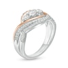 Thumbnail Image 2 of 0.58 CT. T.W. Diamond Three Stone Open Bypass Bridal Set in 10K Two-Tone Gold