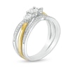 0.23 CT. T.W. Diamond Three Stone Split Shank Bridal Set in Sterling Silver with 14K Gold Plate