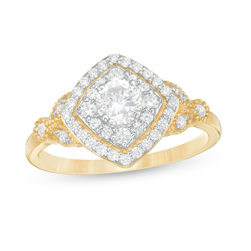 0.69 CT. T.W. Diamond Double Tilted Square Frame Vintage-Style Engagement Ring in 10K Gold|Peoples Jewellers