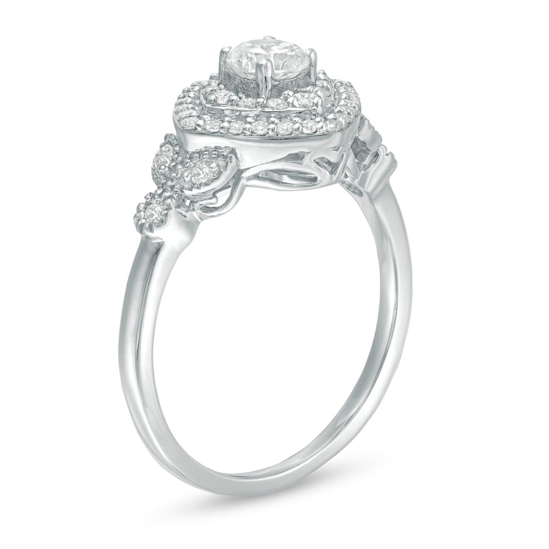 Main Image 3 of 0.69 CT. T.W. Diamond Double Tilted Square Frame Vintage-Style Engagement Ring in 10K White Gold