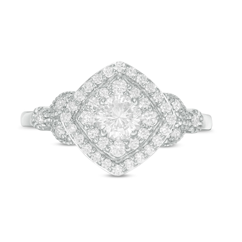 Main Image 4 of 0.69 CT. T.W. Diamond Double Tilted Square Frame Vintage-Style Engagement Ring in 10K White Gold