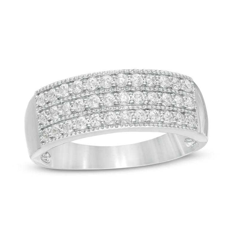 0.45 CT. T.W. Diamond Triple Row Vintage-Style Anniversary Ring in Sterling Silver