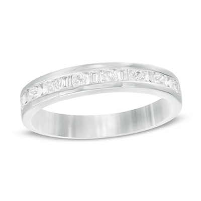 CT. T.W. Baguette and Round Diamond Alternating Anniversary Band in 10K White Gold