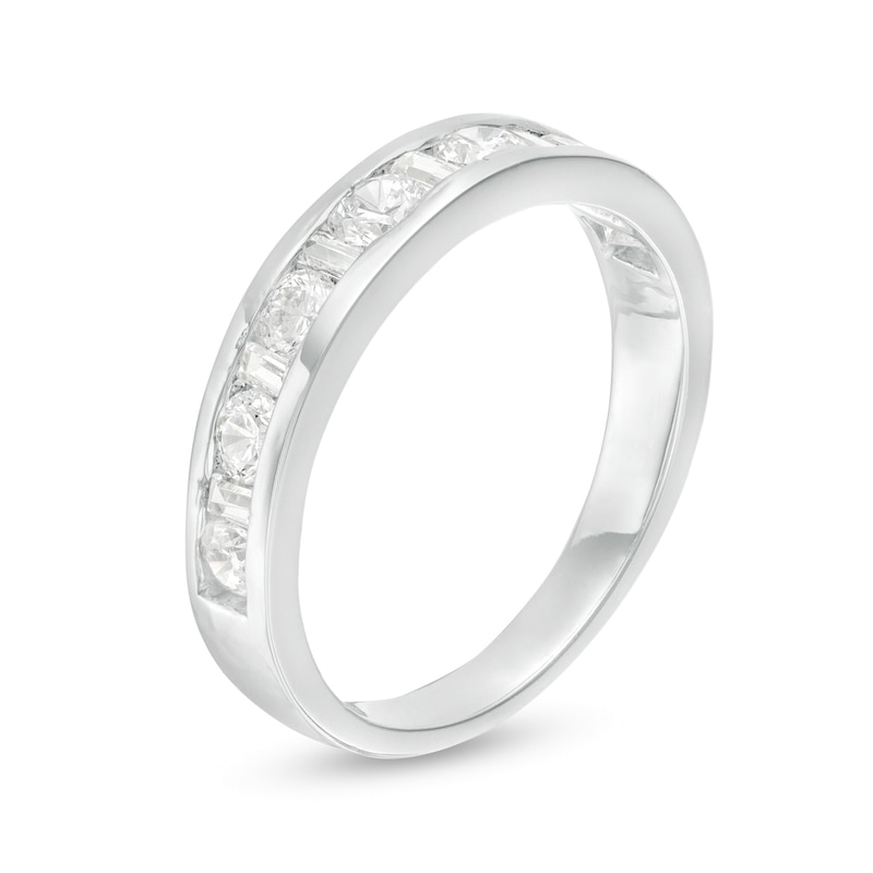 0.85 CT. T.W. Baguette and Round Diamond Alternating Anniversary Band in 10K White Gold