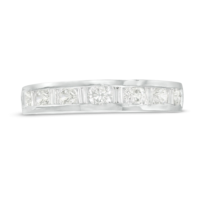 0.85 CT. T.W. Baguette and Round Diamond Alternating Anniversary Band in 10K White Gold