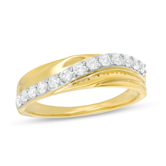 CT. T.W. Diamond Wavy Crossover Anniversary Band in 10K Gold