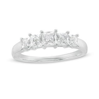 CT. T.W. Princess-Cut Diamond Five Stone Anniversary Band in 10K White Gold