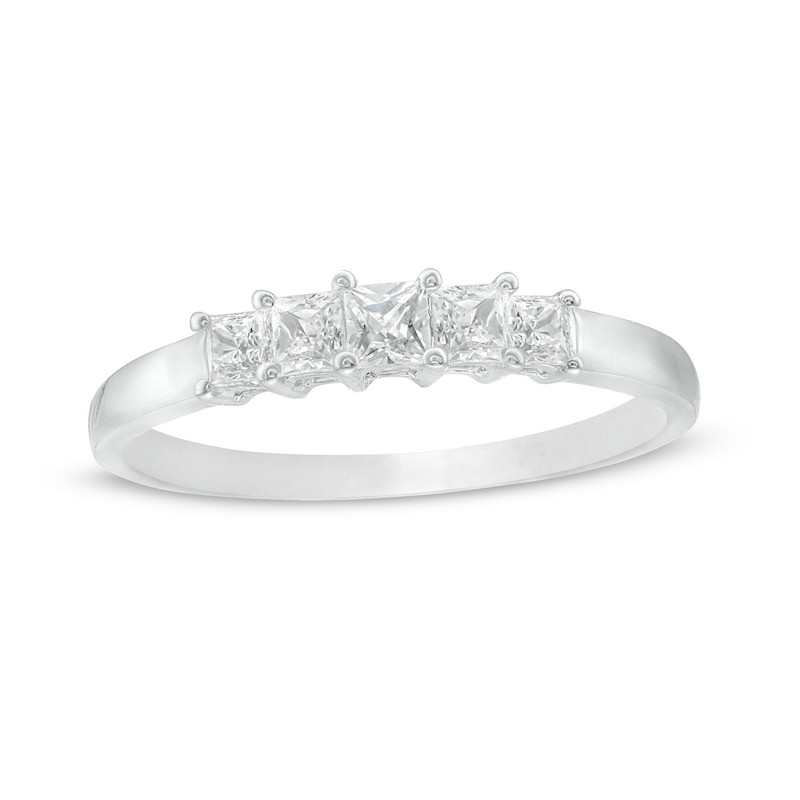 Main Image 1 of 0.37 CT. T.W. Princess-Cut Diamond Five Stone Anniversary Band in 10K White Gold