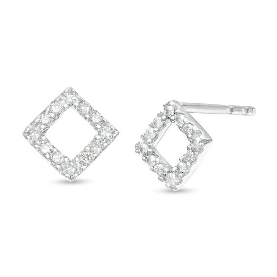 0.067 CT. T.W. Diamond Tilted Square Outline Stud Earrings in Sterling Silver