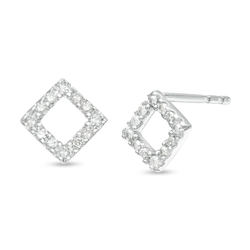 0.067 CT. T.W. Diamond Tilted Square Outline Stud Earrings in Sterling Silver|Peoples Jewellers