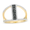 0.45 CT. T.W. Enhanced Black and White Diamond Linear Bar Split Shank Ring in 10K Gold