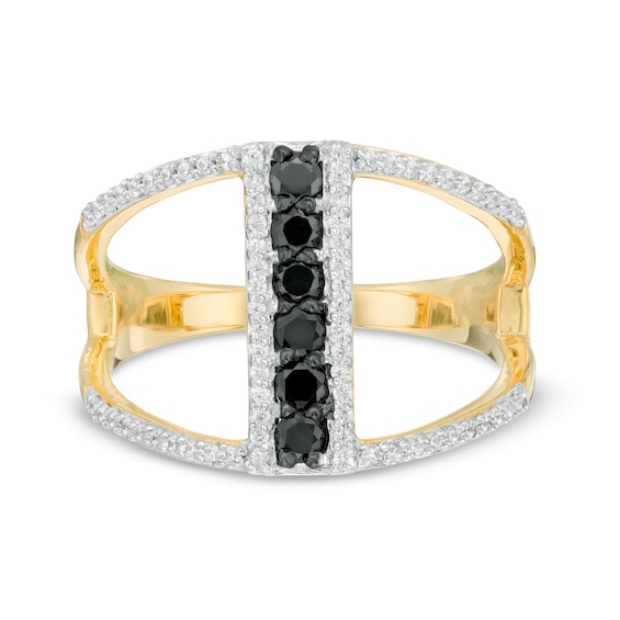 0.45 CT. T.W. Enhanced Black and White Diamond Linear Bar Split Shank Ring in 10K Gold