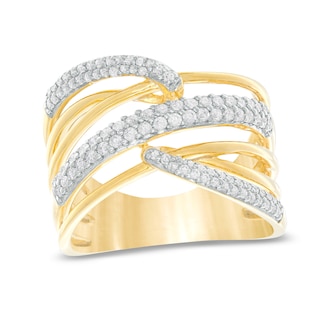 0.45 CT. T.W. Diamond Layered Criss-Cross Ring in 10K Gold