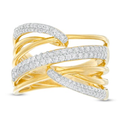 0.45 CT. T.W. Diamond Layered Criss-Cross Ring in 10K Gold