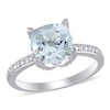 8.0mm Cushion-Cut Aquamarine and 0.06 CT. T.W. Diamond Beaded Floral-Set Ring in 10K White Gold