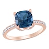 Thumbnail Image 0 of 8.0mm Cushion-Cut London Blue Topaz and 0.06 CT. T.W. Diamond Beaded Floral-Set Ring in 10K Rose Gold