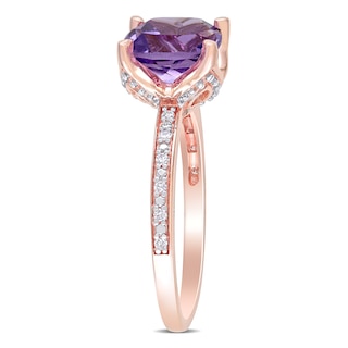 8.0mm Cushion-Cut Amethyst and 0.06 CT. T.W. Diamond Beaded Floral-Set Ring in 10K Rose Gold