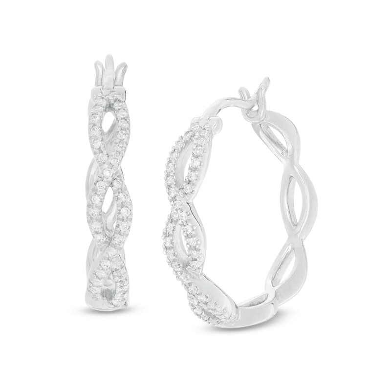 0.23 CT. T.W. Diamond Twist Hoop Earring in 10K White Gold|Peoples Jewellers