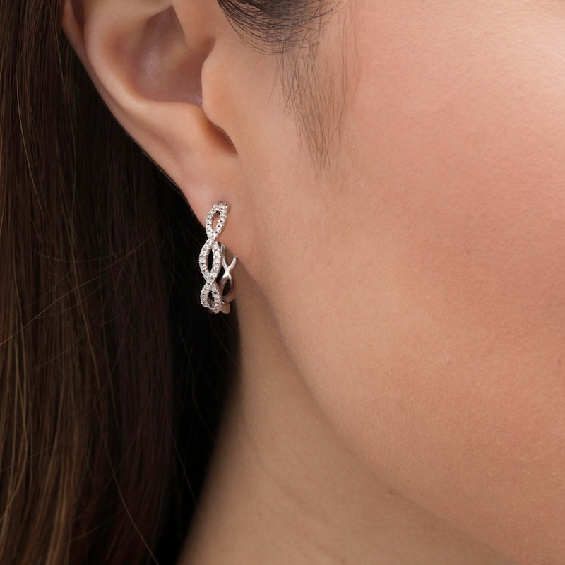 0.23 CT. T.W. Diamond Twist Hoop Earring in 10K White Gold|Peoples Jewellers