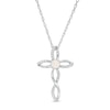 4.0mm Lab-Created Opal and 0.087 CT. T.W. Diamond Twisted Cross Pendant in Sterling Silver