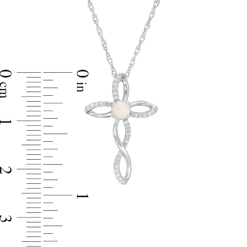 4.0mm Lab-Created Opal and 0.087 CT. T.W. Diamond Twisted Cross Pendant in Sterling Silver|Peoples Jewellers