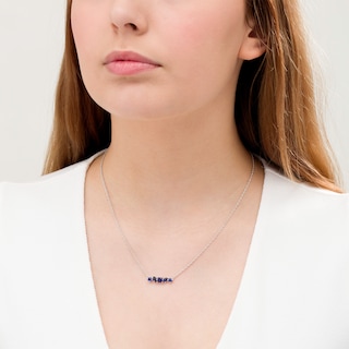 Multi-Shape Lab-Created Blue Sapphire Five Stone Bar Necklace in Sterling Silver