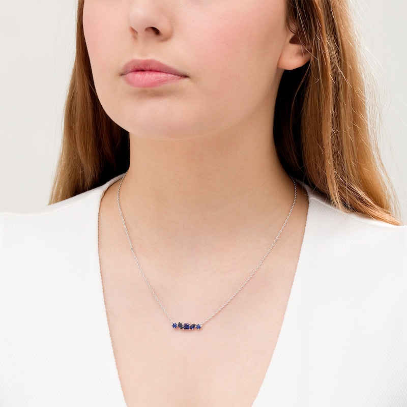 Multi-Shape Lab-Created Blue Sapphire Five Stone Bar Necklace in Sterling Silver|Peoples Jewellers