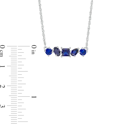 Multi-Shape Lab-Created Blue Sapphire Five Stone Bar Necklace in Sterling Silver