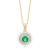 Thumbnail Image 0 of 4.8mm Lab-Created Emerald and White Sapphire Sunburst Double Frame Pendant in Sterling Silver with 14K Gold Plate