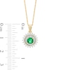 Thumbnail Image 2 of 4.8mm Lab-Created Emerald and White Sapphire Sunburst Double Frame Pendant in Sterling Silver with 14K Gold Plate